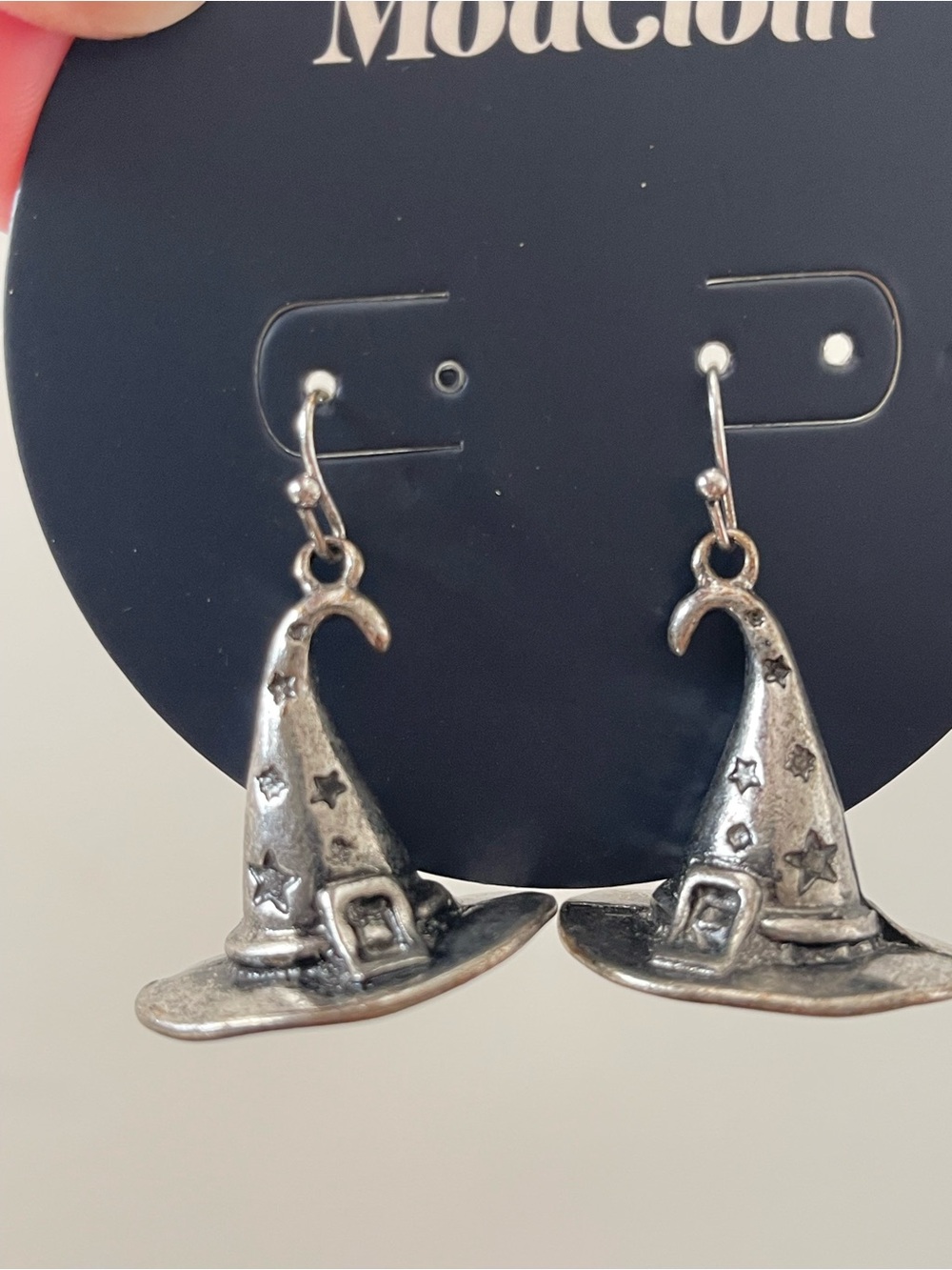 ModCloth Silver Tone Halloween Witch Hat Dangle Earrings NEW